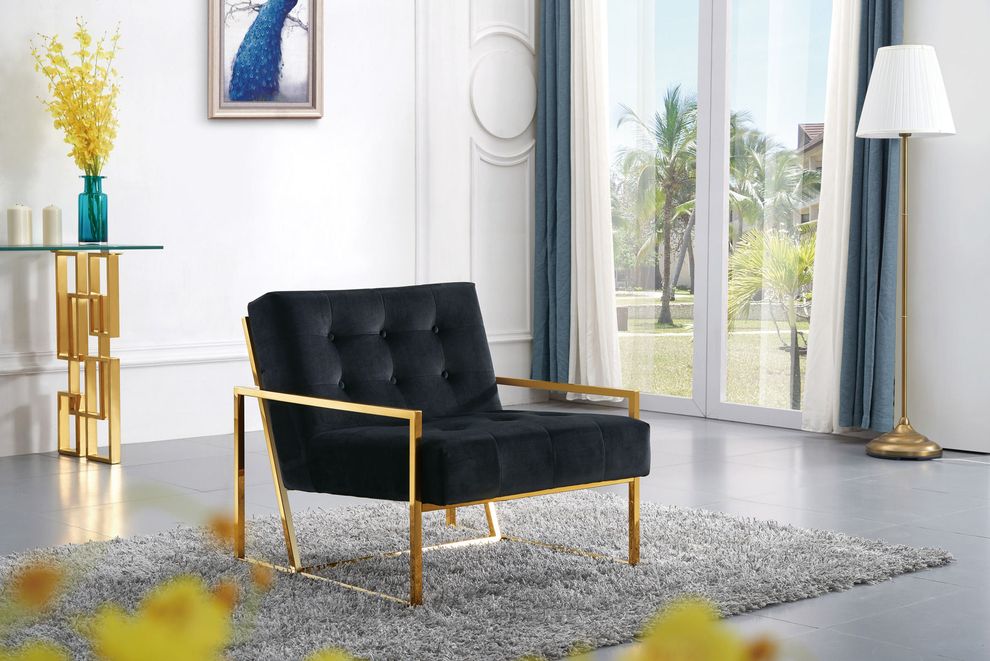 Velvet accent chair w/ gold base by Meridian