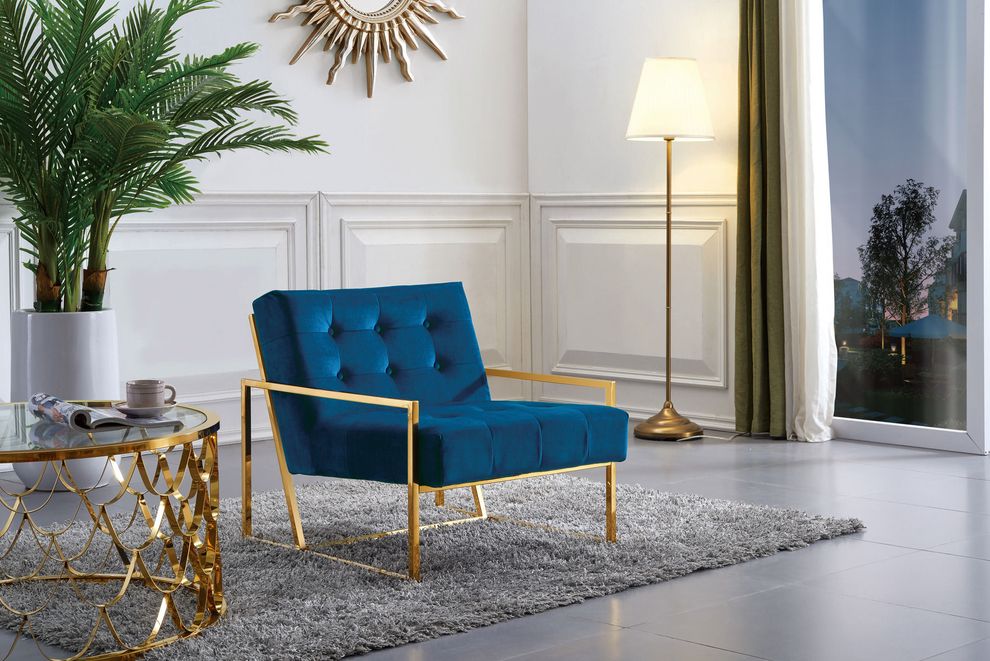 Velvet accent chair w/ gold base by Meridian