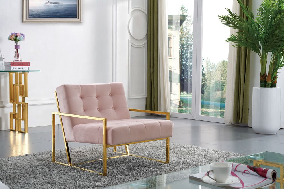 Velvet accent chair w/ gold base by Meridian