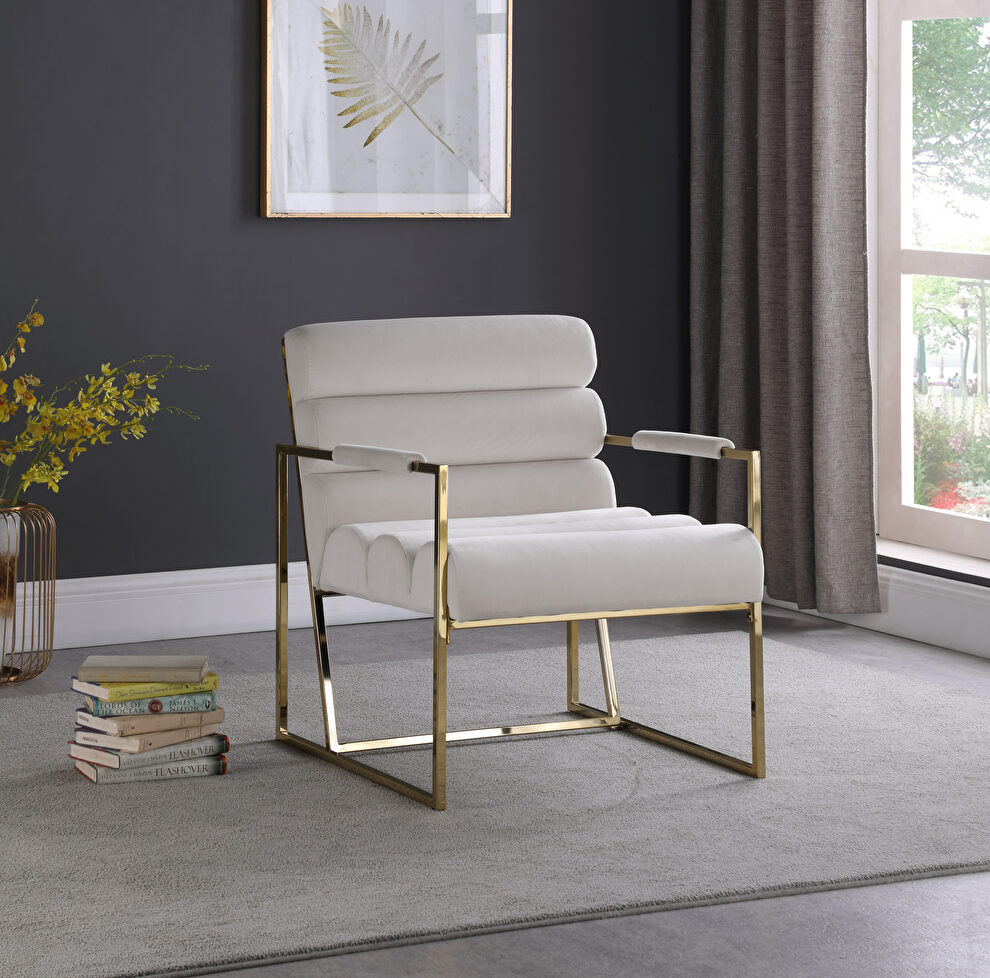 Channel tufted cream velvet / gold frame chair by Meridian