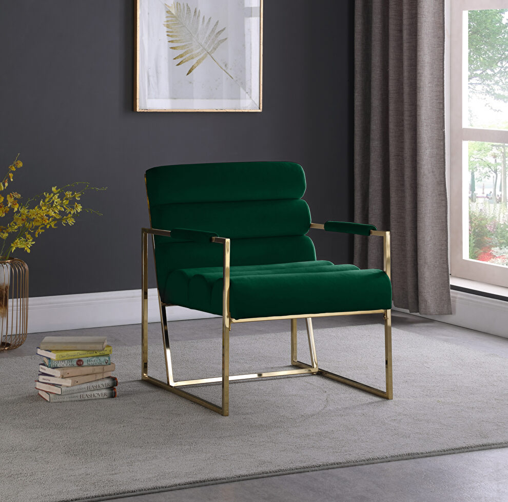 Channel tufted green velvet / gold frame chair by Meridian