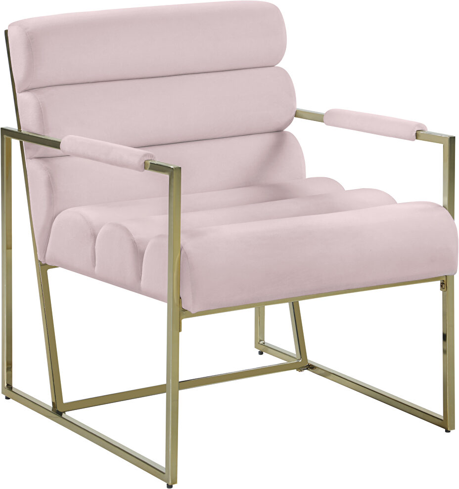 Channel tufted pink velvet / gold frame chair by Meridian