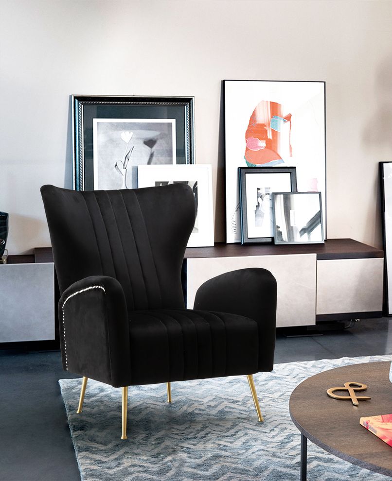 Black velvet accent chair w/ golden legs by Meridian