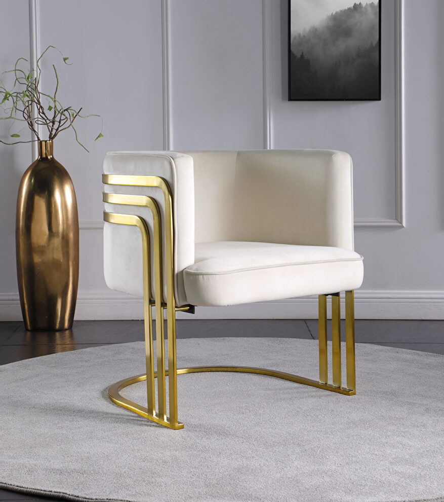 Cream velvet retro contemporary style chair by Meridian