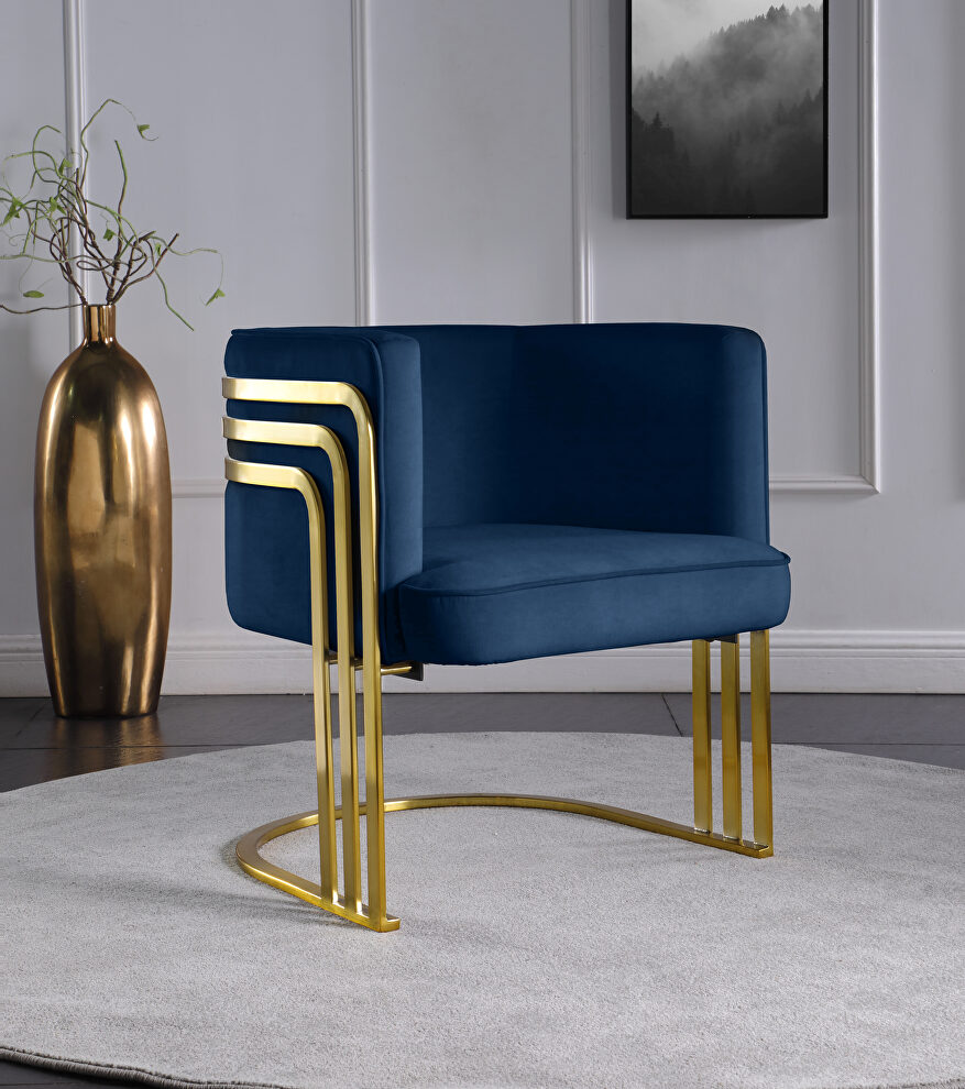 Navy velvet retro contemporary style chair by Meridian