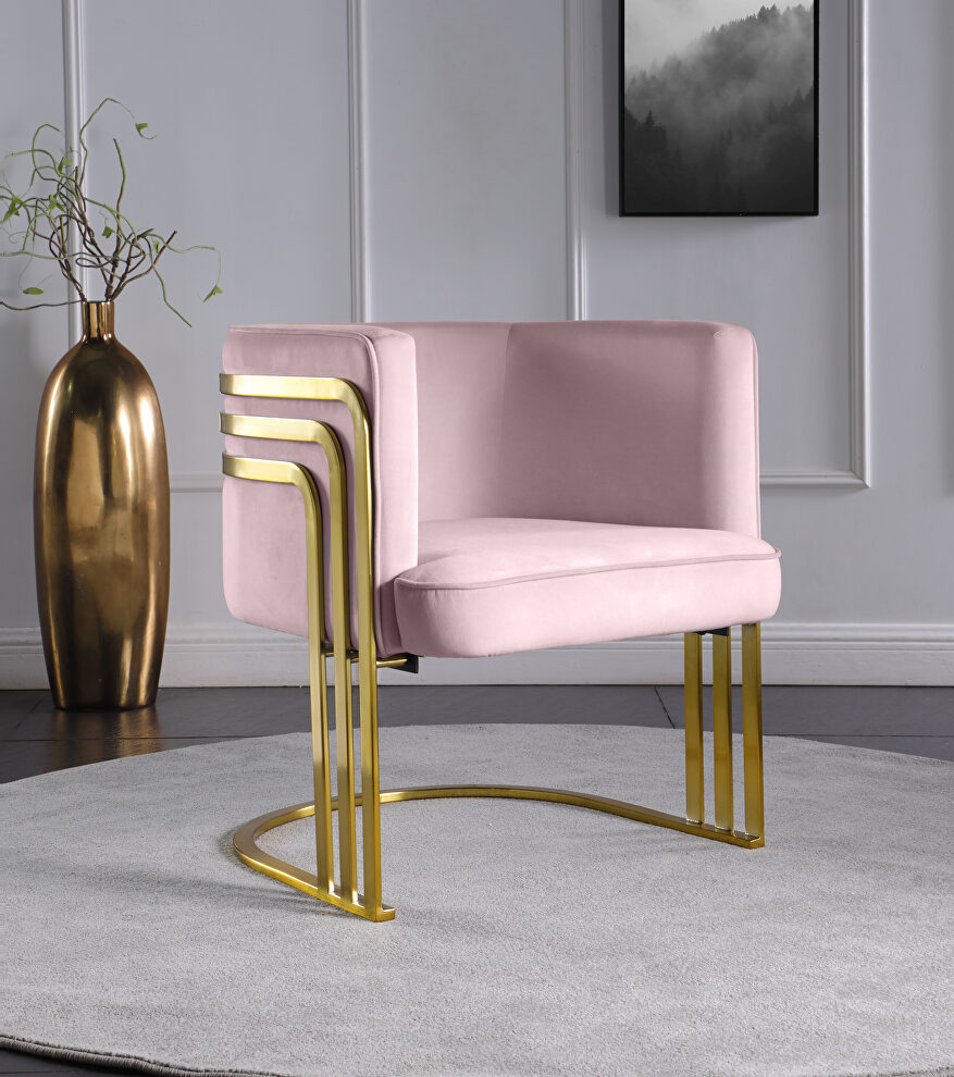 Pink velvet retro contemporary style chair by Meridian