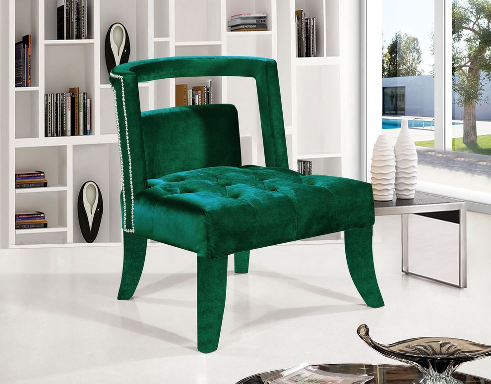 Tufted green velvet fabric modern accent chair by Meridian