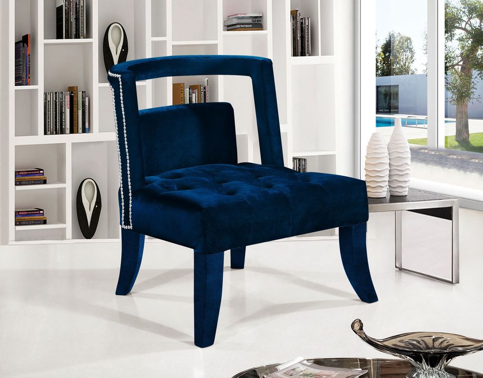 Tufted navy velvet fabric modern accent chair by Meridian