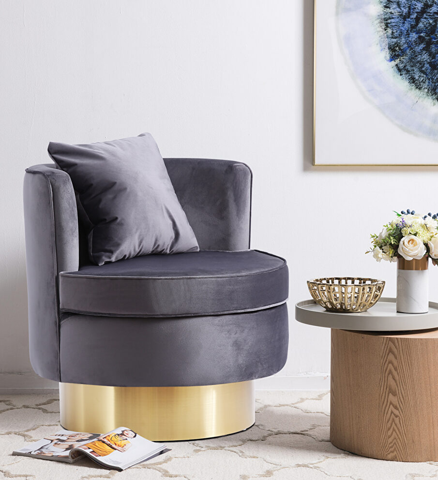 Round glam style gold base velvet upholstery chair by Meridian