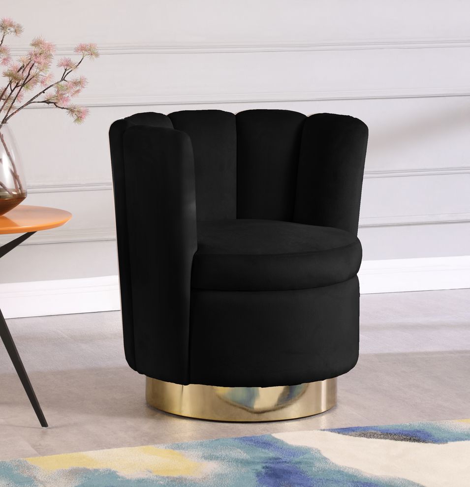 Black velvet round accent chair w/ gold base by Meridian