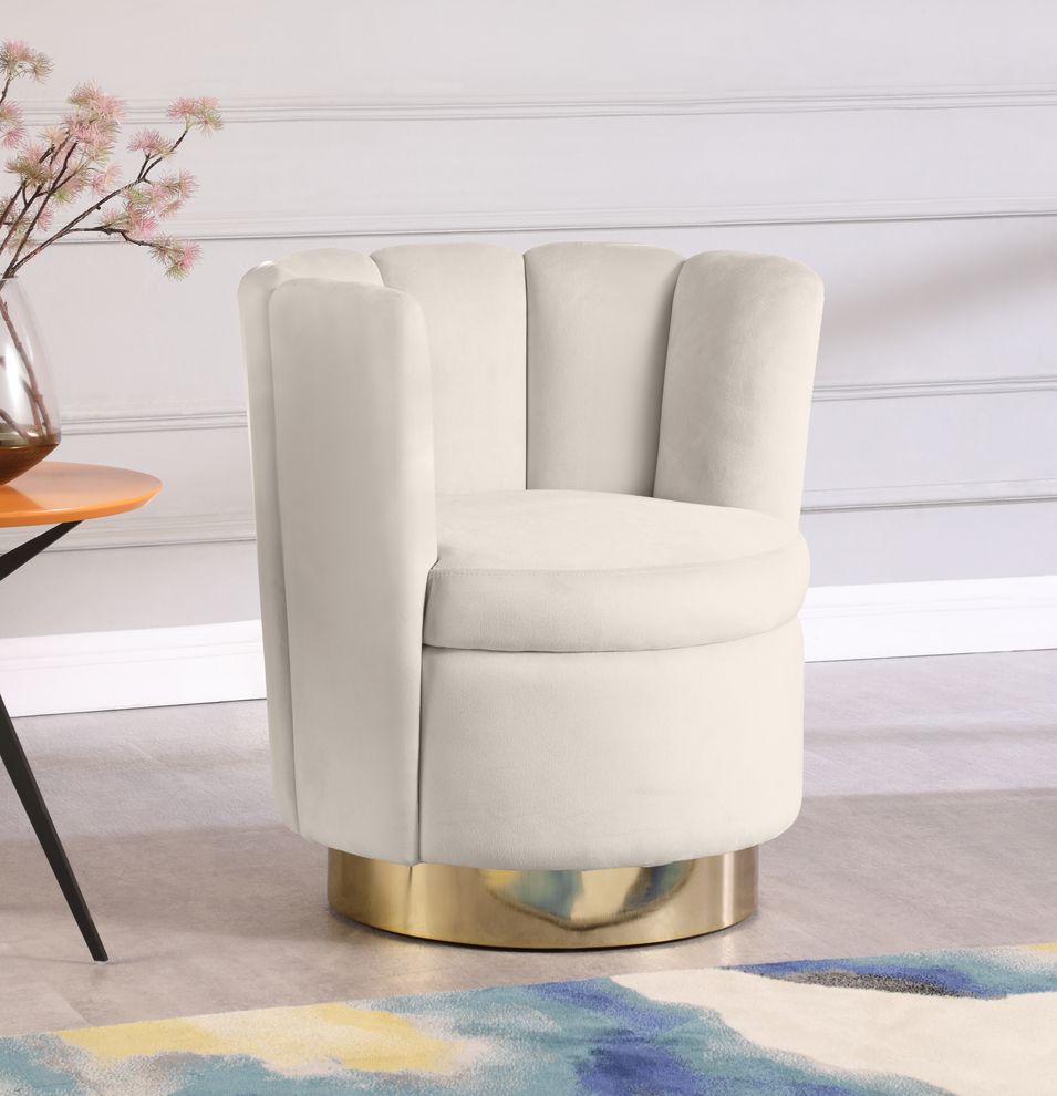 Cream velvet round accent chair w/ gold base by Meridian