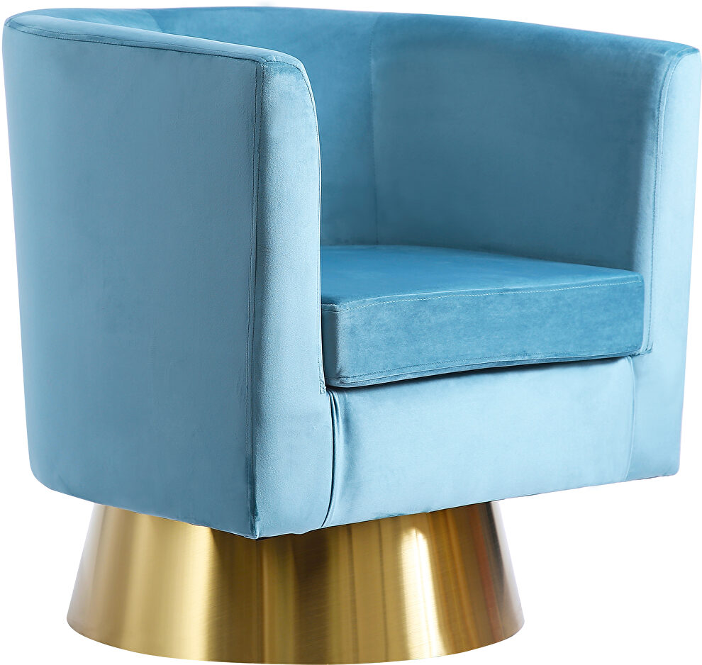 Aqua blue velvet contemporary chair w/ swivel gold base by Meridian