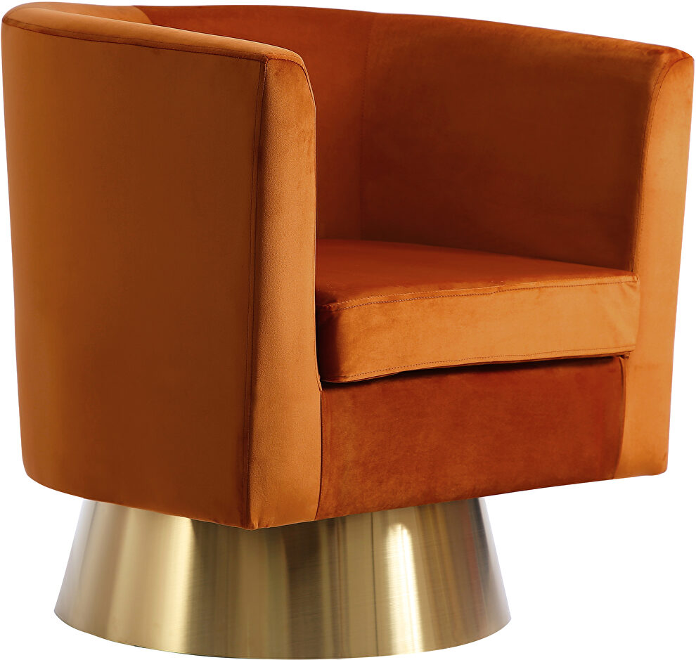 Cognac velvet contemporary chair w/ swivel gold base by Meridian