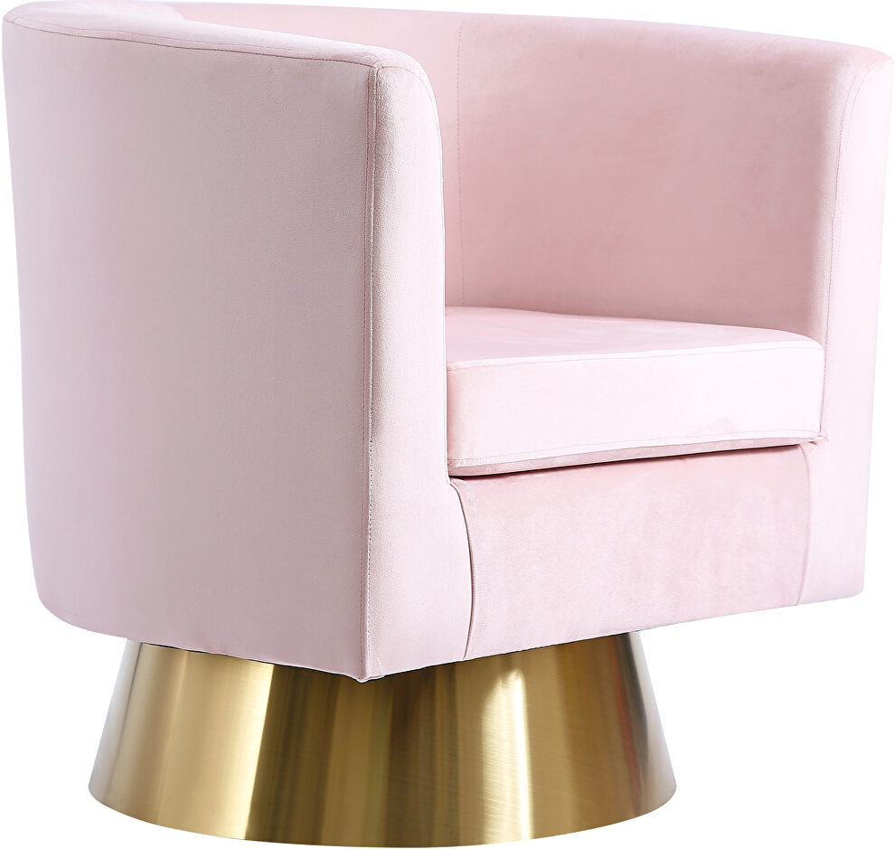 Pink velvet contemporary chair w/ swivel gold base by Meridian