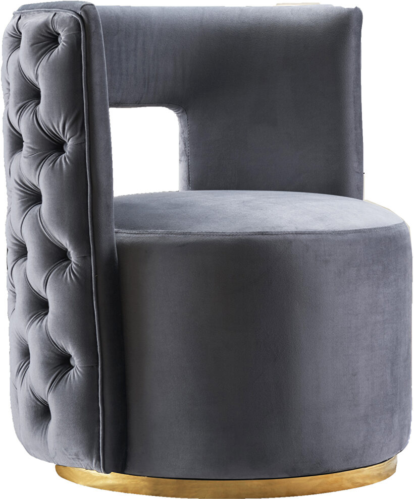 Lounge style rounded back tufted velvet accent chair by Meridian