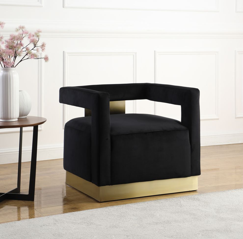 Square black velvet contemporary chair w/ gold by Meridian