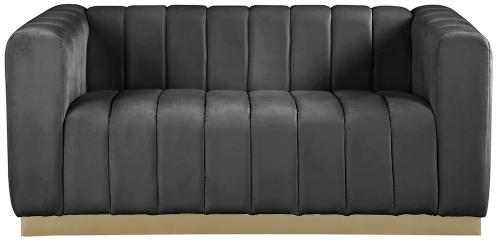 Low-profile contemporary velvet loveseat in gray by Meridian