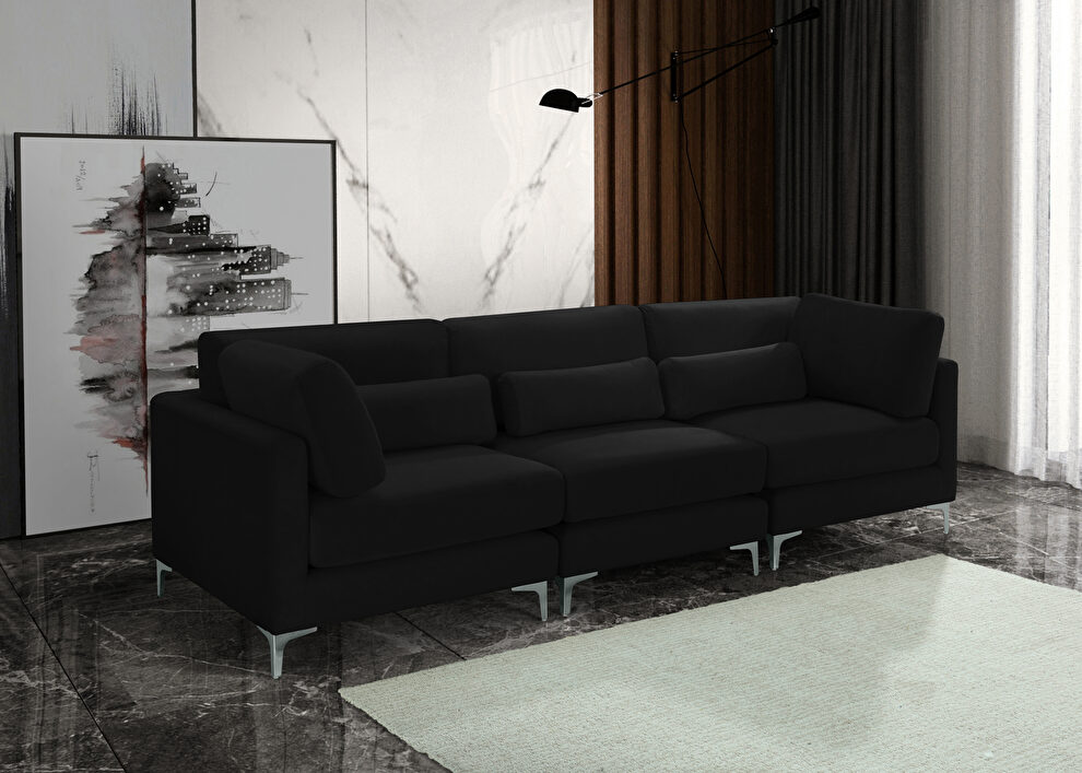 3pcs modular sofa in black velvet w/ gold legs by Meridian