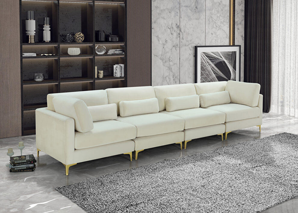 4pcs modular sofa in cream velvet w/ gold legs by Meridian