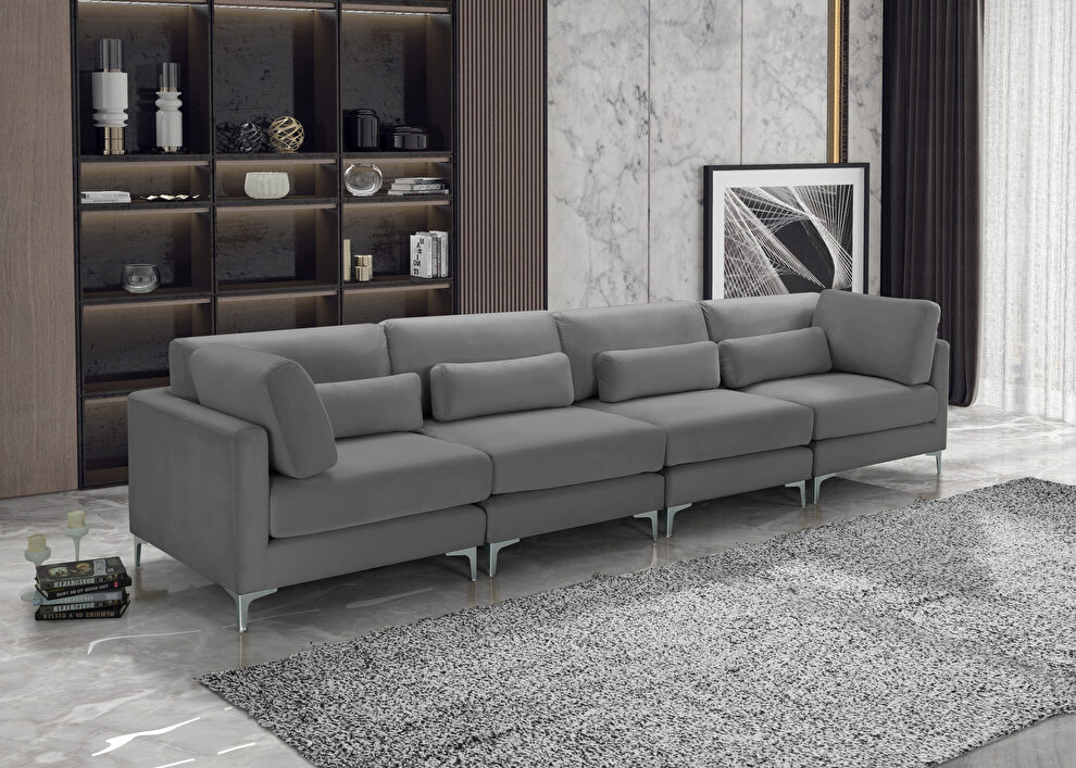 4pcs modular sofa in gray velvet w/ gold legs by Meridian