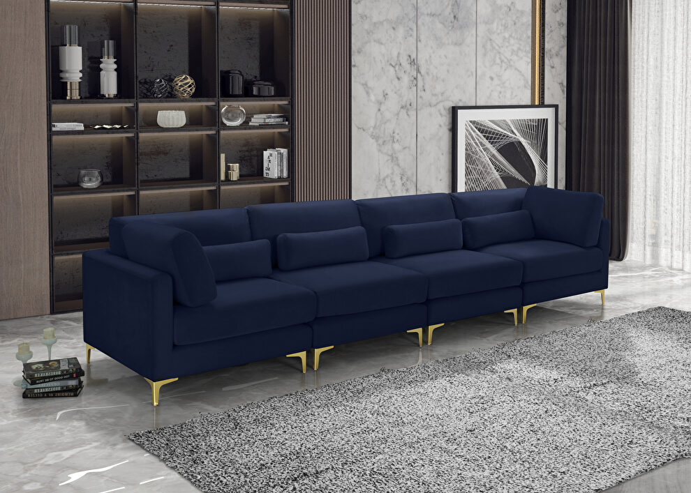 4pcs modular sofa in navy velvet w/ gold legs by Meridian
