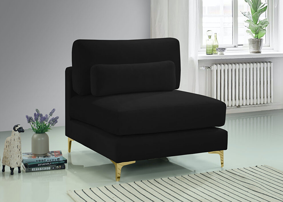 Black velvet armless chair w/ 2 sets of legs by Meridian