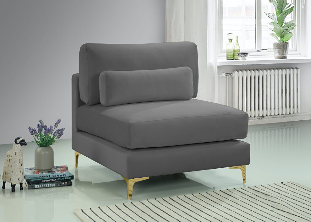 Gray velvet armless chair w/ 2 sets of legs by Meridian