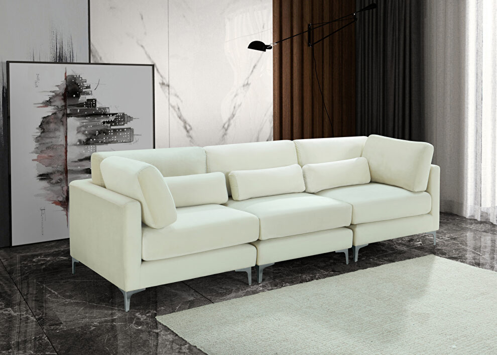 3pcs modular sofa in cream velvet w/ gold legs by Meridian
