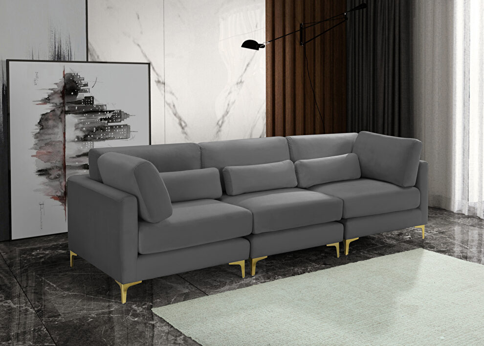 3pcs modular sofa in gray velvet w/ gold legs by Meridian