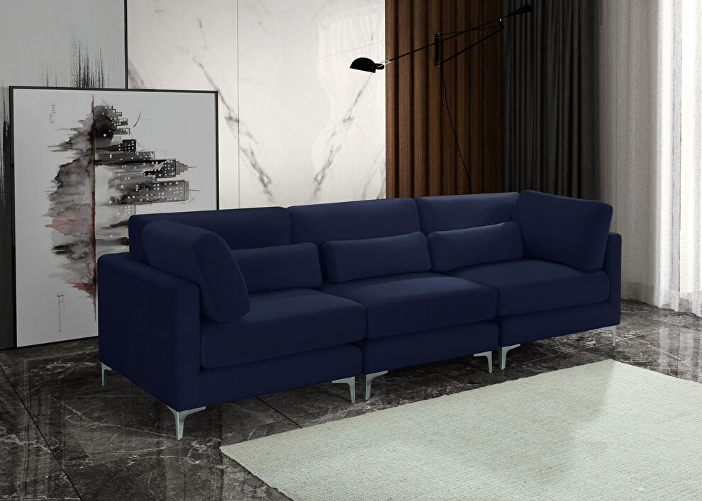 3pcs modular sofa in navy velvet w/ gold legs by Meridian
