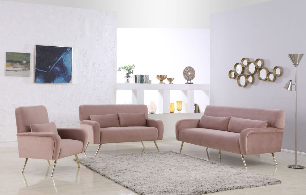 Pink velvet contemporary sofa w/ golden legs by Meridian