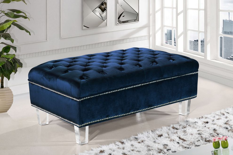 Contemporary style tufted velvet fabric ottoman by Meridian
