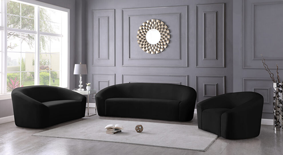 Rounded velvet design contemporary sofa by Meridian