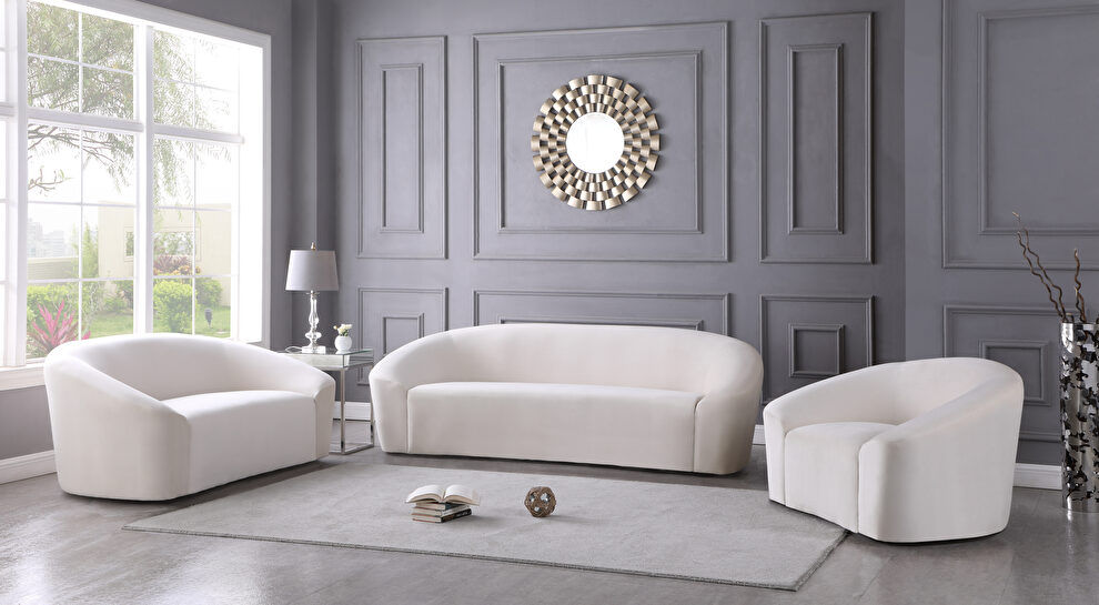 Rounded velvet design contemporary sofa by Meridian