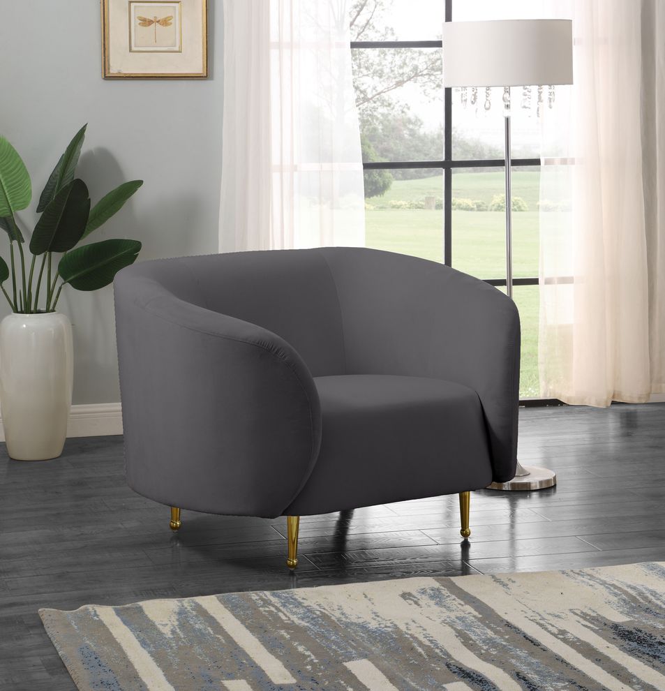 Gray velvet fabric contemporary design chair by Meridian