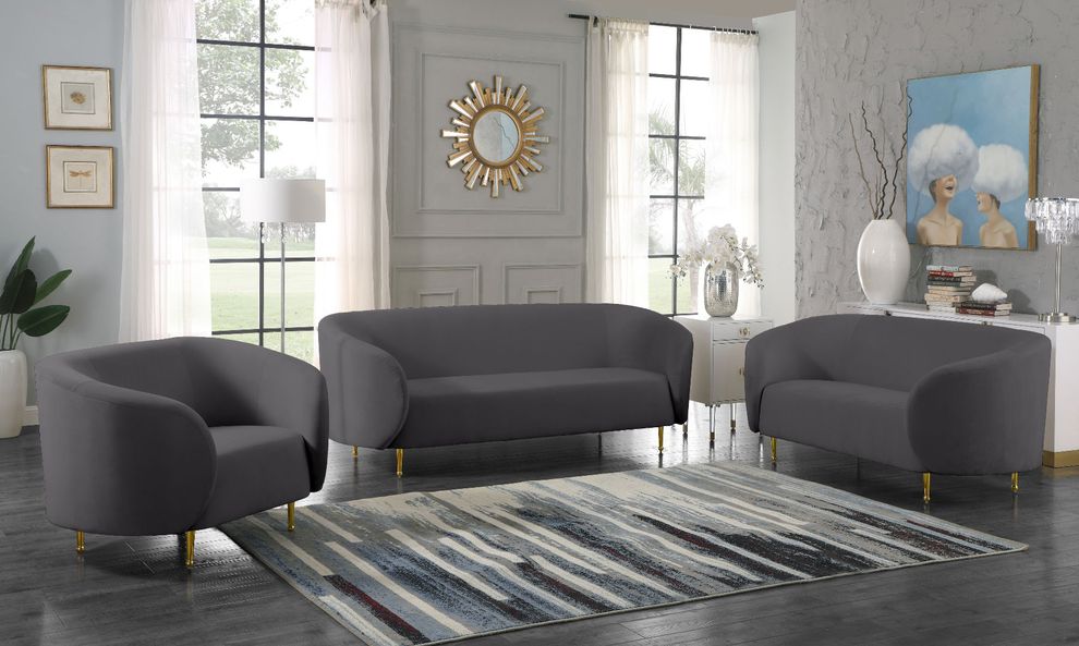 Gray velvet fabric contemporary design sofa by Meridian