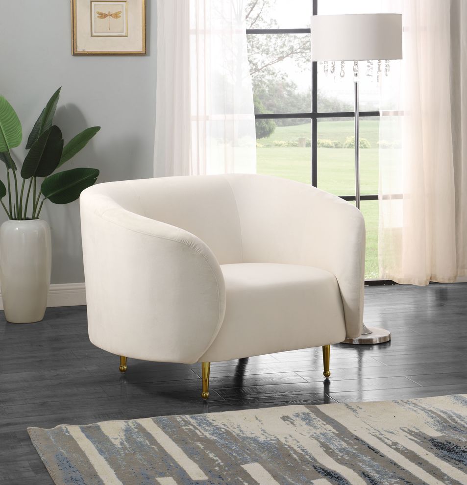 Cream velvet fabric contemporary design chair by Meridian