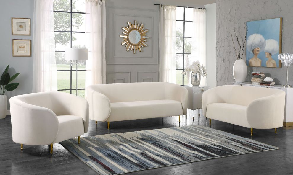Cream velvet fabric contemporary design sofa by Meridian