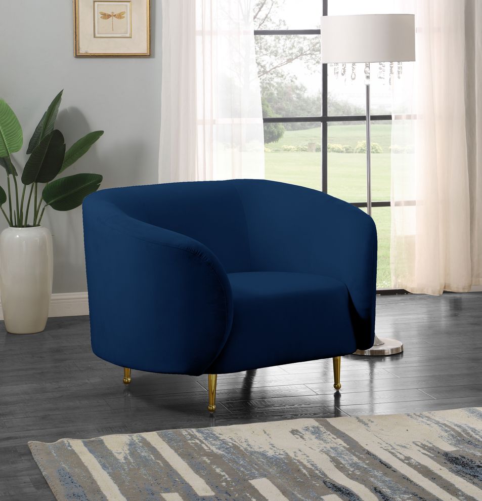 Navy velvet fabric contemporary design chair by Meridian