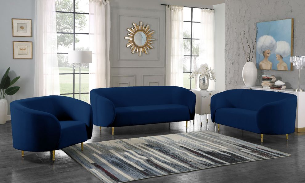 Navy velvet fabric contemporary design sofa by Meridian