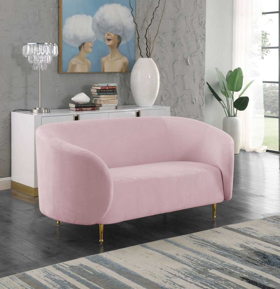 Pink velvet fabric contemporary design loveseat by Meridian