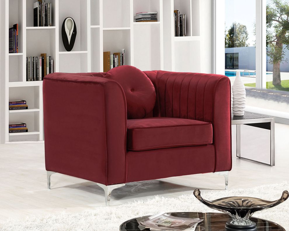 Burgundy velvet fabric contemporary chair by Meridian