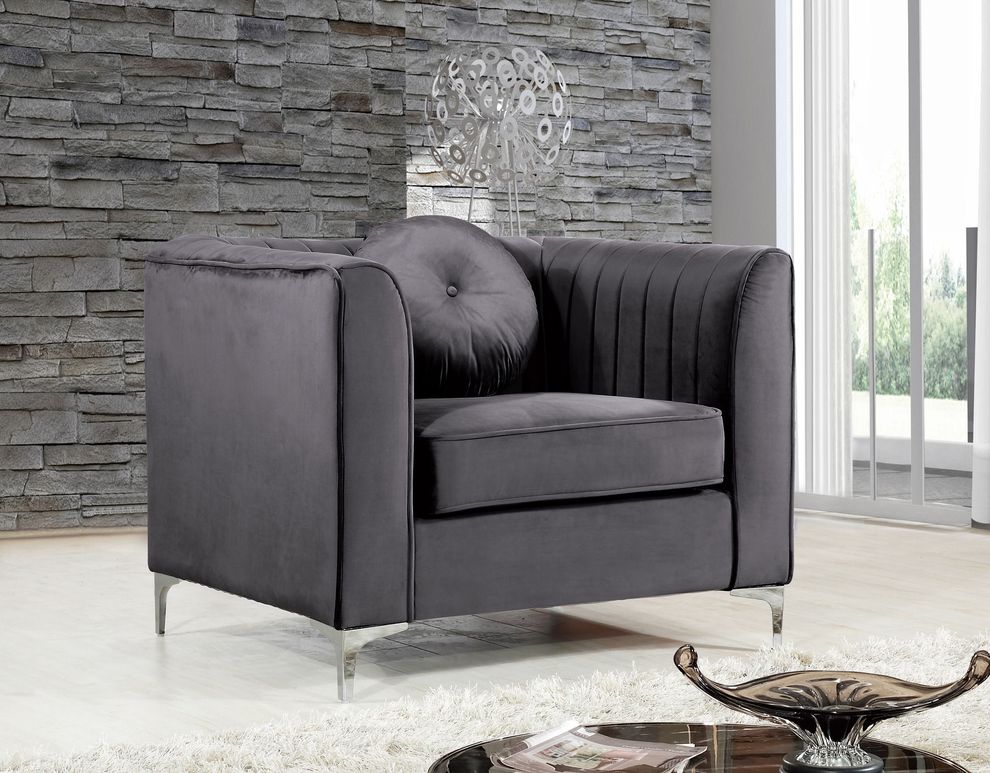 Gray velvet fabric contemporary chair by Meridian