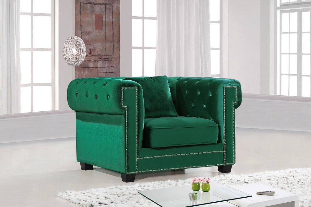 Modern fabric green tufted seat & back chair by Meridian