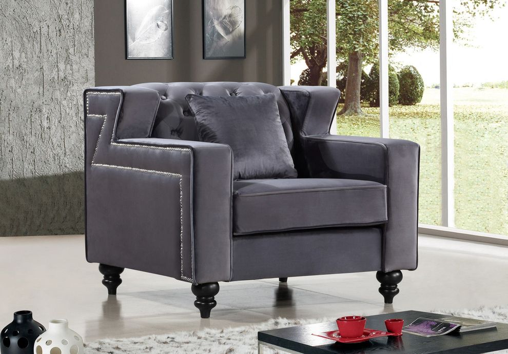 Tufted designer gray fabric chair by Meridian