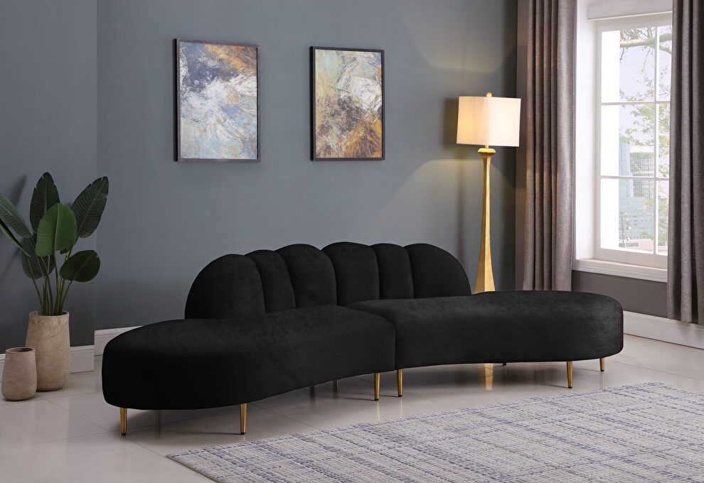 2pcs shell shape black velvet sectional sofa by Meridian