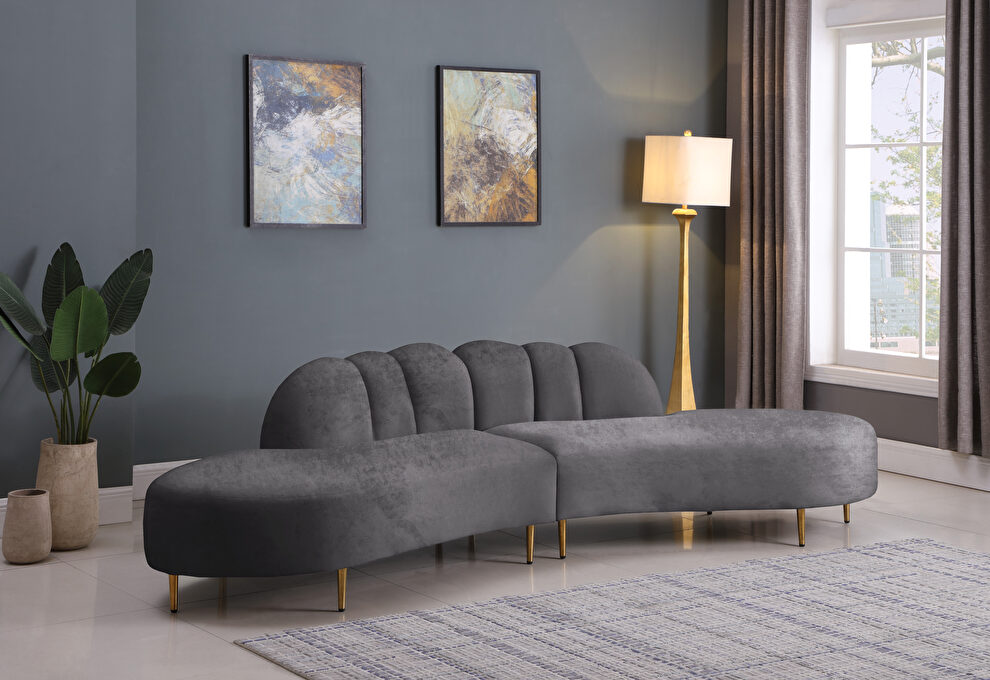 2pcs shell shape gray velvet sectional sofa by Meridian