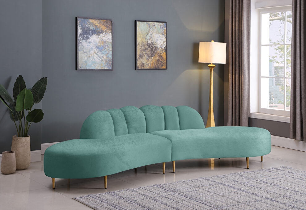 2pcs shell shape mint green velvet sectional sofa by Meridian