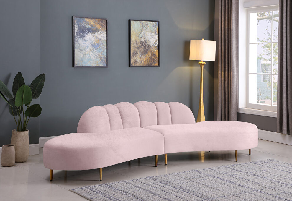 2pcs shell shape pink velvet sectional sofa by Meridian