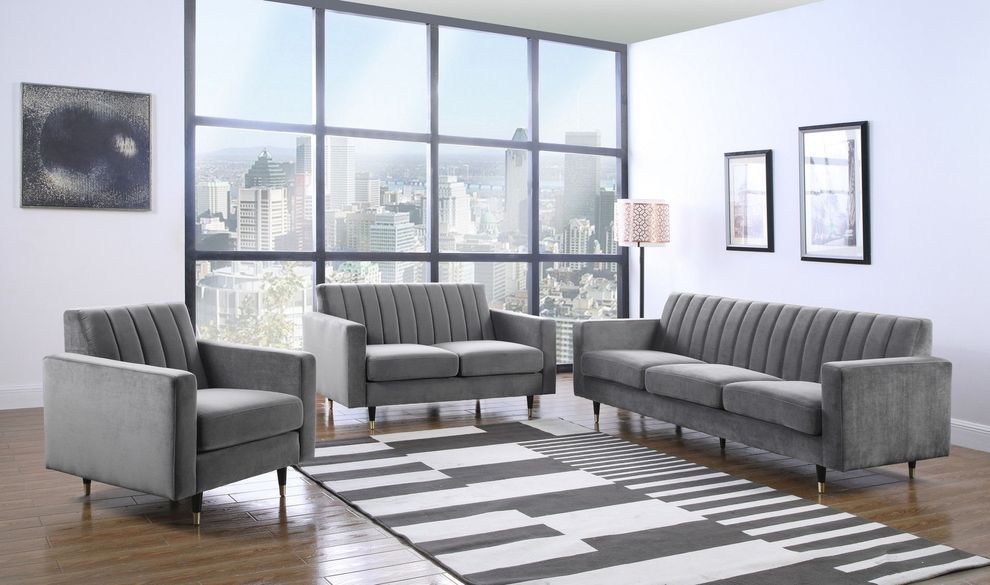 Contemporary gray velvet sofa by Meridian